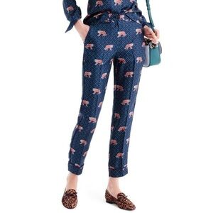 J. Crew Blue and Green 100% Silk Cropped Pants